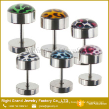 Assorted Colors Leopard Logo Epoxy Picture Stainless Steel Fake Plugs